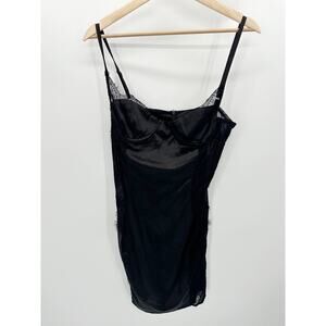 Best Cody Dress Women LARGE Black Satin Underwire Back Zip Lace Trim Mini